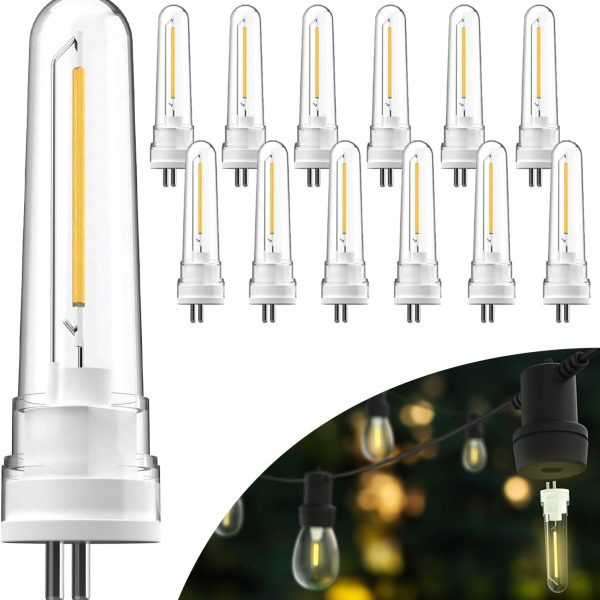 12 Pack String Light Bulb Replacement, S14 LED Bulbs for Outdoor Lighting, 2-Prong G5 Base, 50 LM, 1W (4W Equivalent), 2700K Soft White, Non-Dimmable, Wet Rated ETL