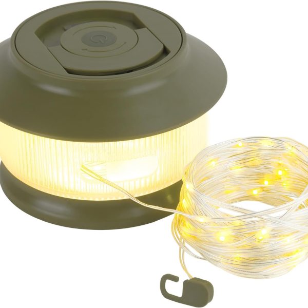 65.6ft Retractable Camping String Lights,3000mAh Camping Essentials Lamp Lights Waterproof,5Modes Outdoor Lights String for Tent,Yard,Hiking,RV,Holiday Decoration