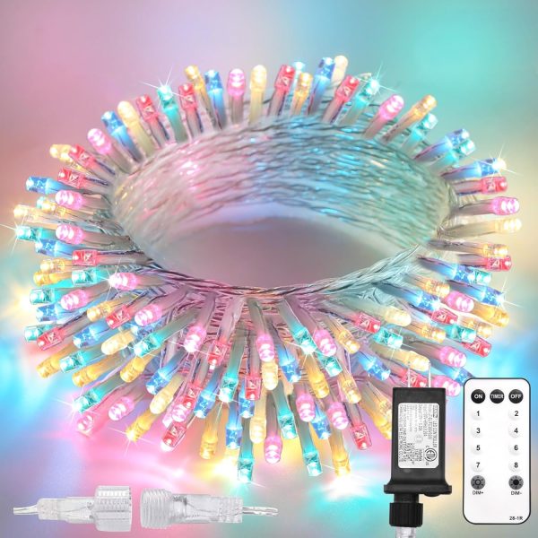 String Lights Indoor Bedroom Connectable, 33ft 100 Led Multicolor Christmas Light Outdoor Clear Wire, Plug in Fairy Lights with Remote for Classroom Dorm Decorations