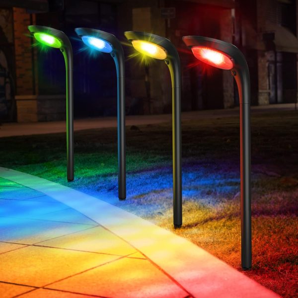 Solar Pathway Outdoor Lights Waterproof,7 Color Changing Yard Decor Light for Outside, 9 Lighting Modes Auto On/Off Solar Landscape Bright Lamp for Garden Walkway Pathway Path Decoration 4 Pack