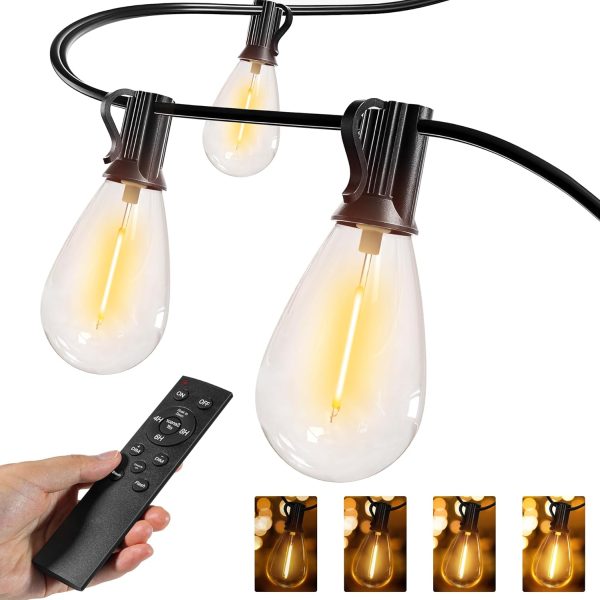 S11 50FT Outdoor String Lights with Remote, 3 Modes Dimmable Timers Waterproof Connectable Outside Lights, 24+2 LED Spare Bulbs Dusk to Dawn Hanging Light for Yard Balcony Camping Gazebo Garden