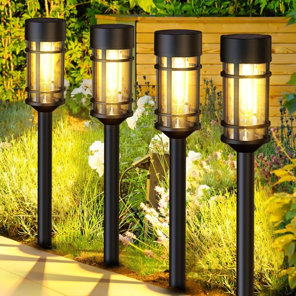 8 Pack Solar Pathway Lights Outdoor, Waterproof Solar Lights Outdoor with Metal & Glass Design - Auto On/Off, Long-Lasting, Landscape Lighting for Garden, Yard, Lawn, Driveway, Walkway
