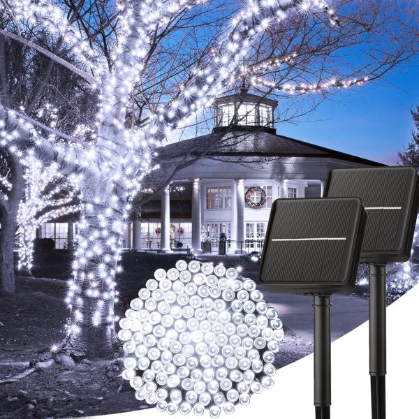 Solar String Lights Outdoor, 2 Pack Total 80 FT 200 LED Solar Powered String Lights with 8 Lighting Modes, Waterproof Patio Lights, Outdoor Solar Lights for Outside Tree Balcony Gazebo, Pure White