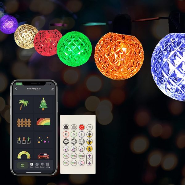 Led Smart String Lights, Shatterproof 25 RGBW Bulbs Color Changing IP65 Waterproof Light App Control with DIY Color Scenes, Music Modes, Bluetooth 21.2ft Globe Lights for Backyard Porch