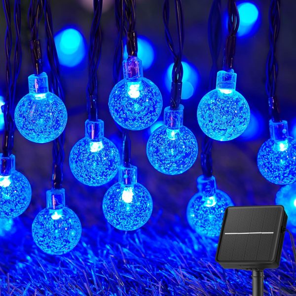 Solar String Lights Outdoor 60 Led 35.6 Feet Waterproof Solar Powered Patio Lights with 8 Lighting Modes for Garden Yard Porch Wedding Party Decor Halloween (Blue)
